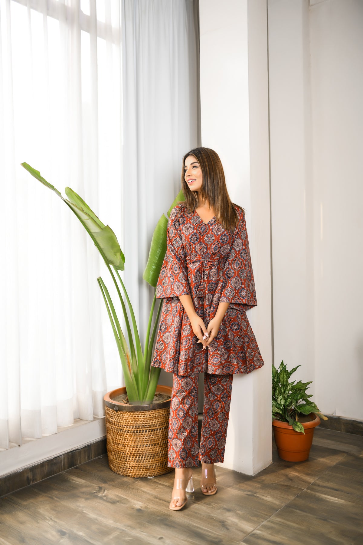 Berry Maroon Kaftan Coord Set